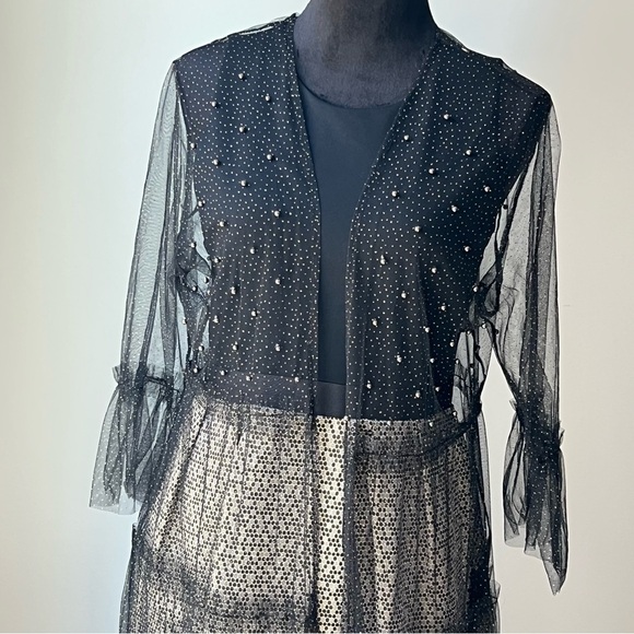 Cato Collection Limited Edition Black Sheer Studded Sparkle Duster - Large - Picture 10 of 13